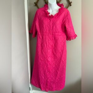 Vintage Richard Shops Vintage Hot Pink Quilted Ruffle Dressing Gown Robe Size M